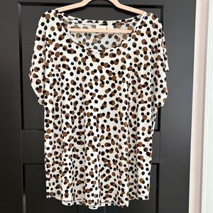 Chico's Polka Dot Scoop Neck Blouse - Black, Brown,White. Cap Sleeve Size 3=16.